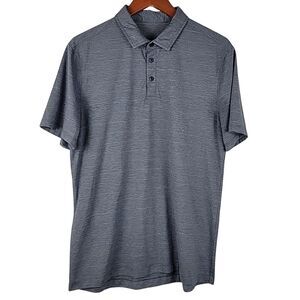 Lululemon Evolution Polo Shirt Men Large Blue Striped Performance Golf Travel